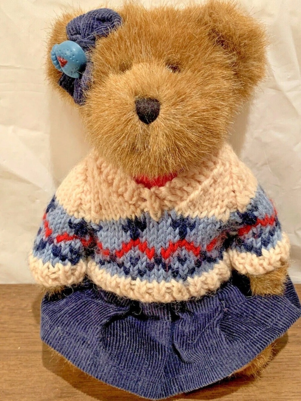 Boyds Bears Brown Plush Bear Leisel L Burrbruin Cream & Blue Fair Isle Sweater